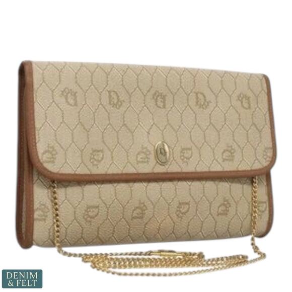 Christian Dior Honeycomb Gold Chain Shoulder Bag Beige Monogram France Authentic - Picture 1 of 16